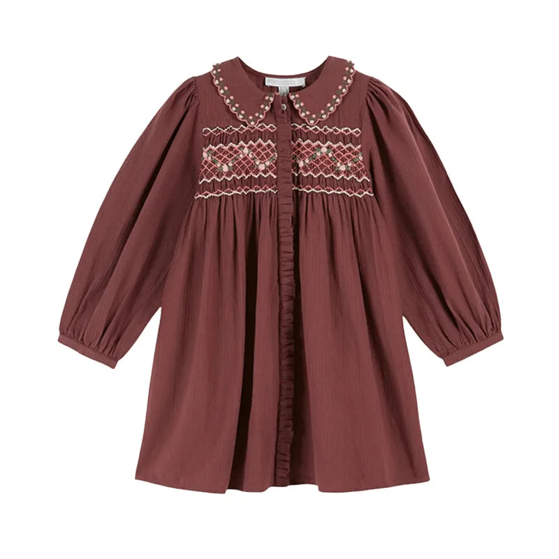 Children's Sweater 2025 Autumn EM series Girls' Country Style embroidered Flower shirtlong Pants Overalls Girls' set