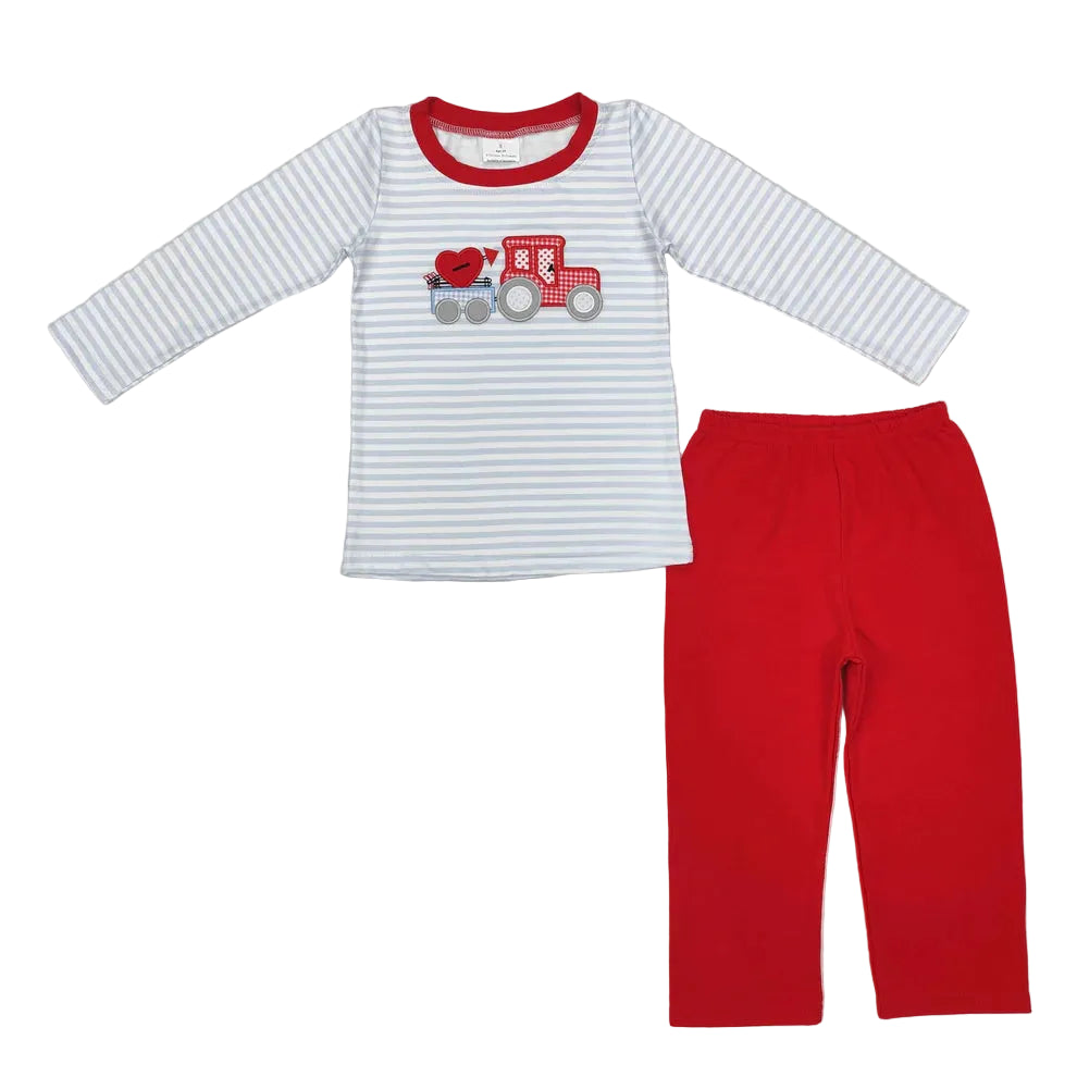 Heart Embroidery Stripes Print Sibling Valentine's Day Matching Clothes