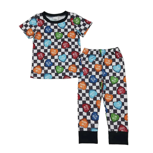 Black and White Checkered Heart Pants Set