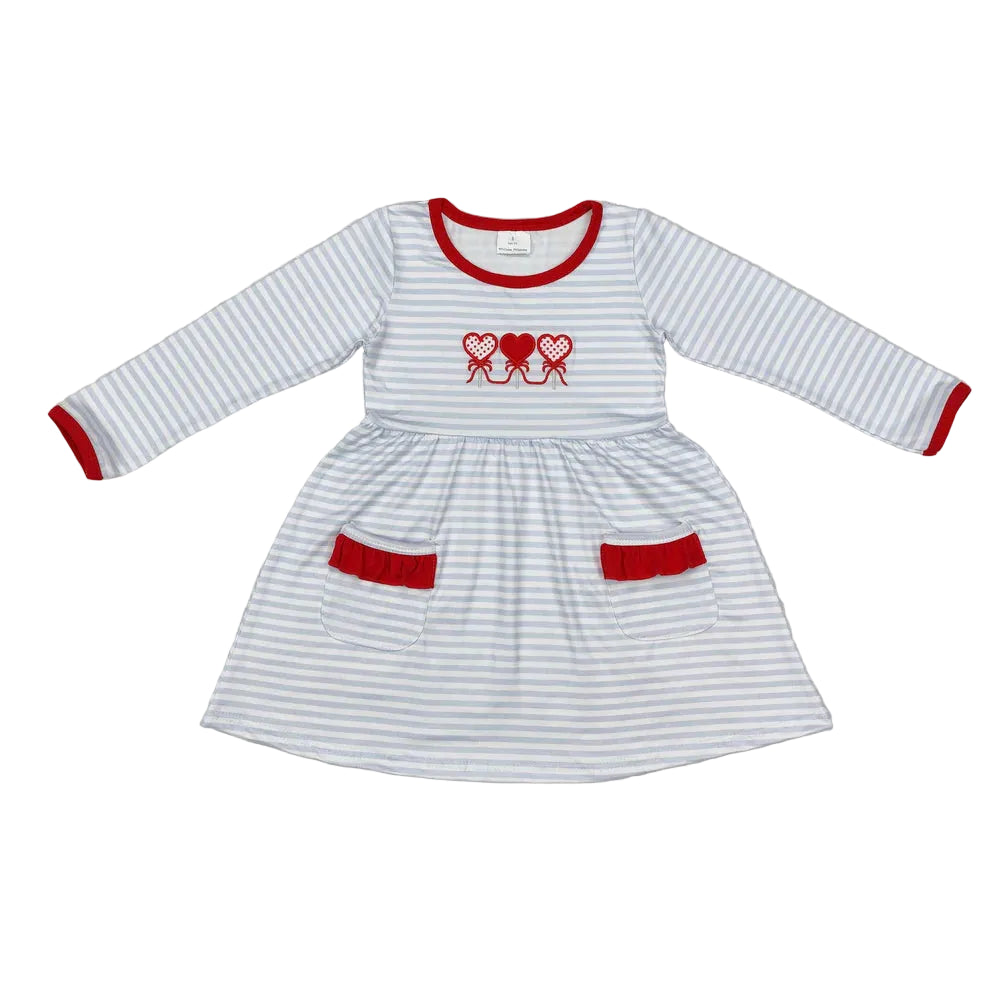 Heart Embroidery Stripes Print Sibling Valentine's Day Matching Clothes
