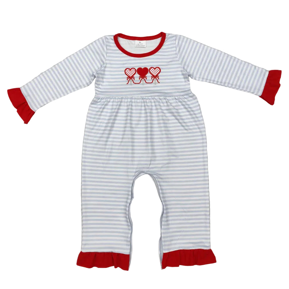 Heart Embroidery Stripes Print Sibling Valentine's Day Matching Clothes