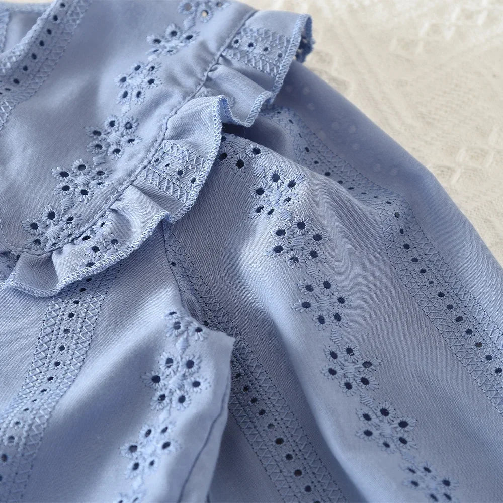 Blue Collar Flower Embroidery Long Sleeved Cardigan+short Skirt Two-piece Set Autumn New Fashion Girl Clothes Korean Version