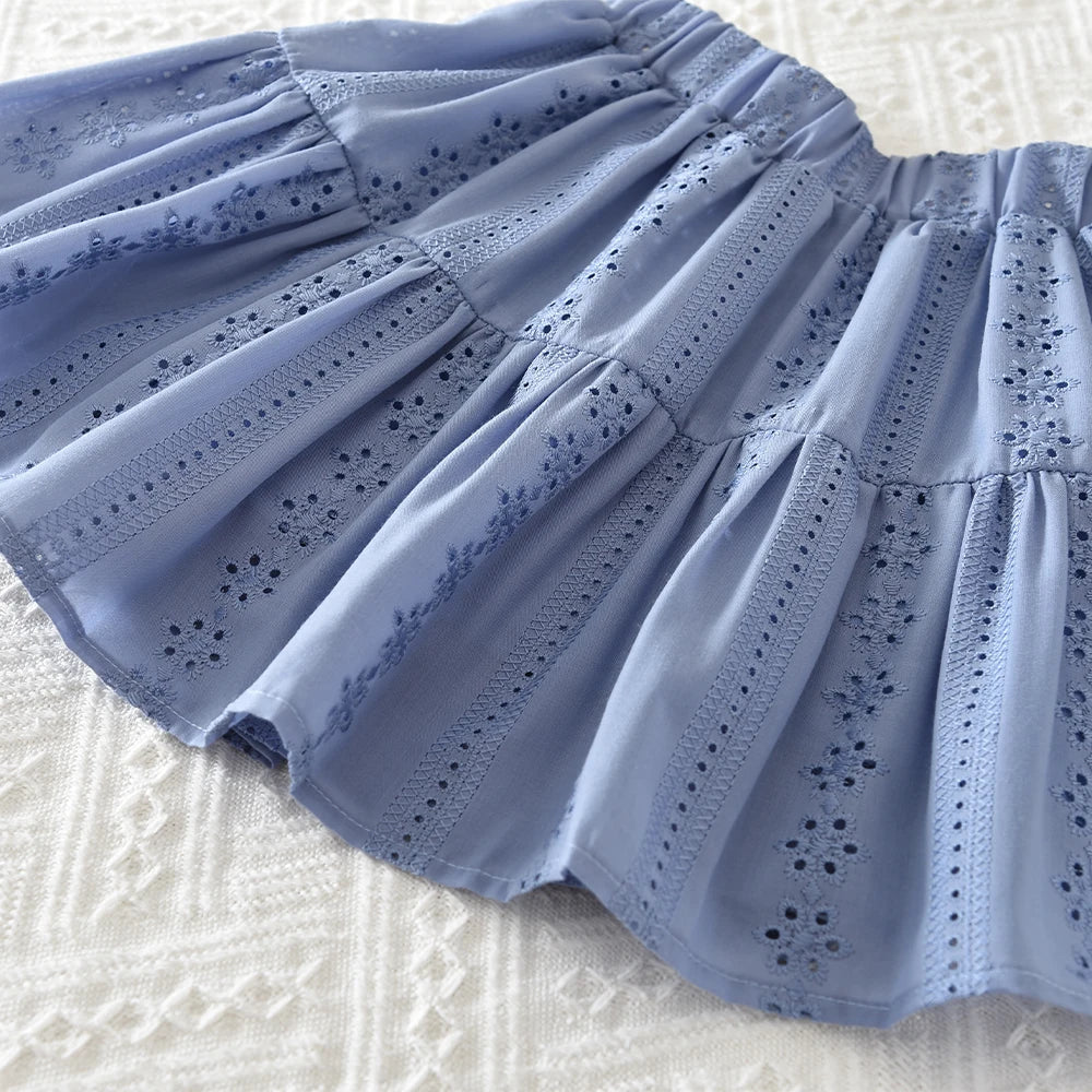 Blue Collar Flower Embroidery Long Sleeved Cardigan+short Skirt Two-piece Set Autumn New Fashion Girl Clothes Korean Version