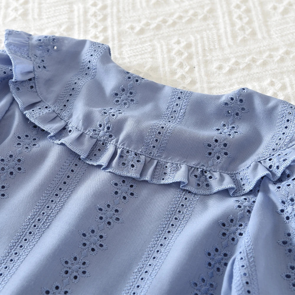 Blue Collar Flower Embroidery Long Sleeved Cardigan+short Skirt Two-piece Set Autumn New Fashion Girl Clothes Korean Version