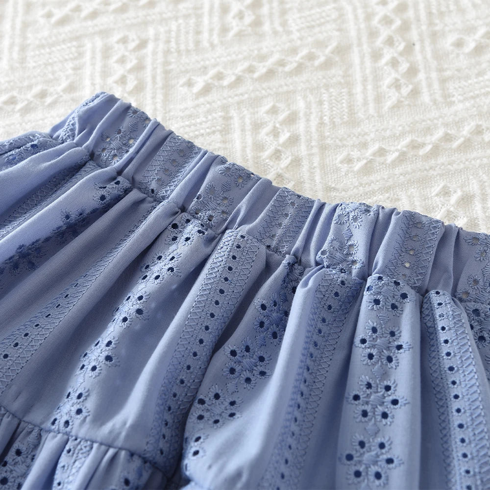 Blue Collar Flower Embroidery Long Sleeved Cardigan+short Skirt Two-piece Set Autumn New Fashion Girl Clothes Korean Version