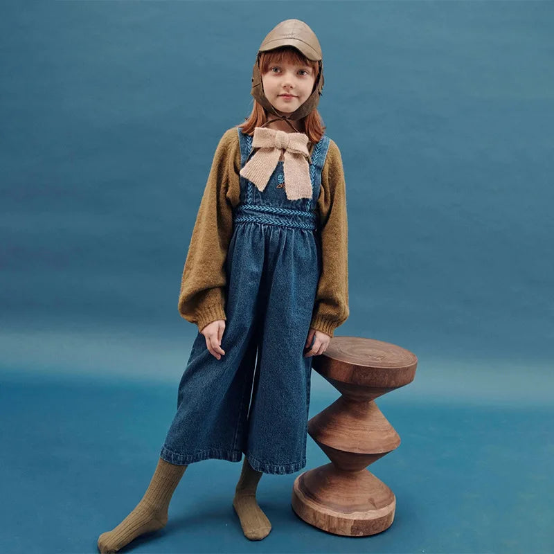 Children's Sweater 2025 Autumn EM series Girls' Country Style embroidered Flower shirtlong Pants Overalls Girls' set