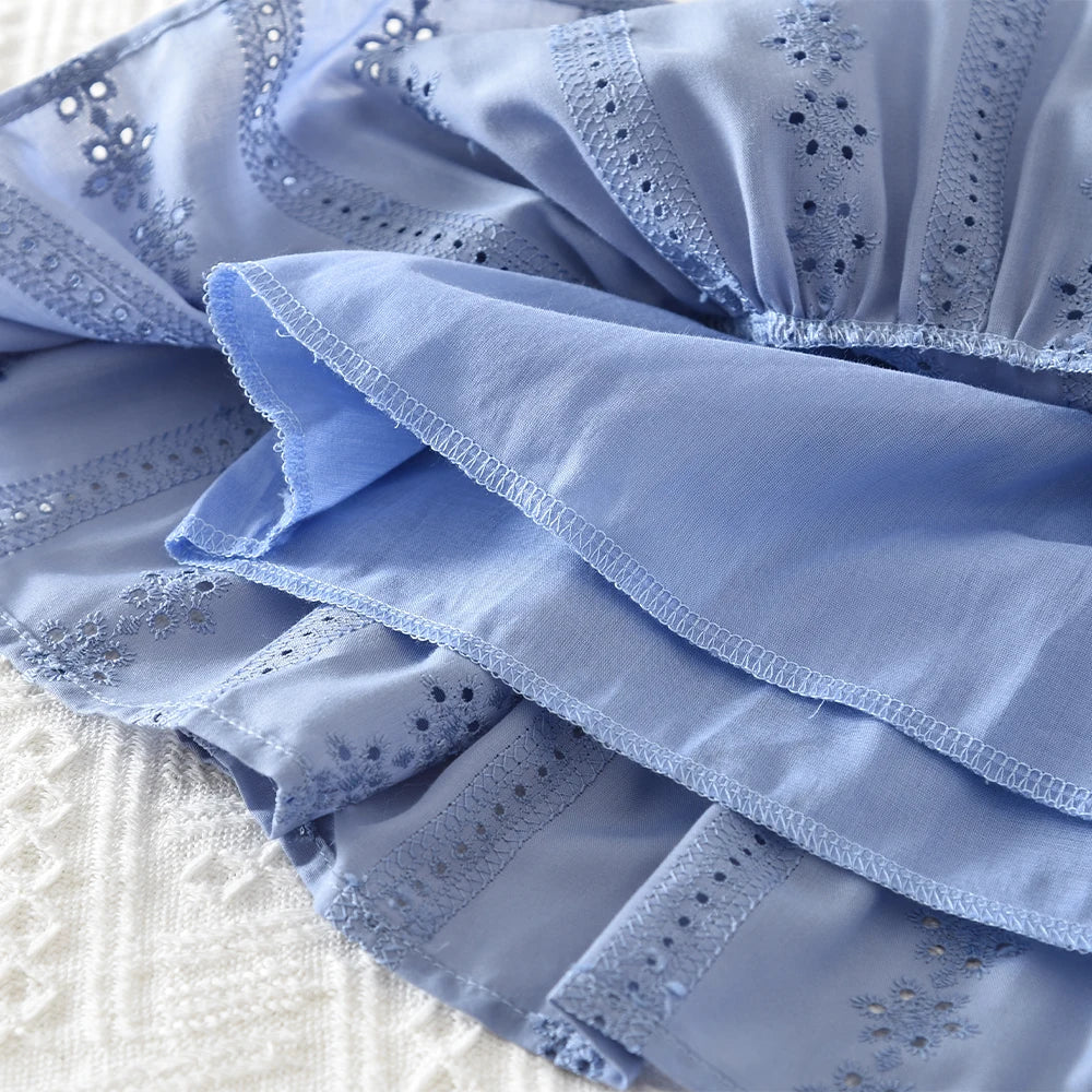 Blue Collar Flower Embroidery Long Sleeved Cardigan+short Skirt Two-piece Set Autumn New Fashion Girl Clothes Korean Version