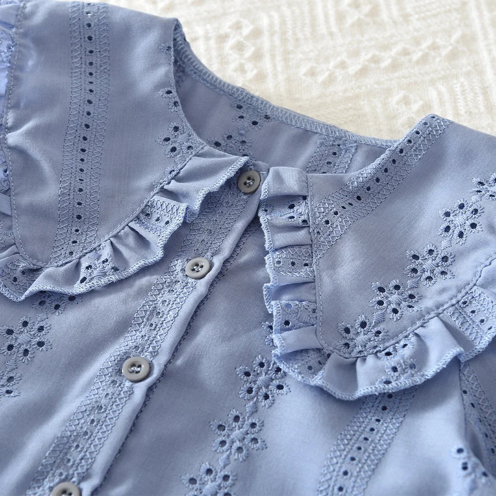 Blue Collar Flower Embroidery Long Sleeved Cardigan+short Skirt Two-piece Set Autumn New Fashion Girl Clothes Korean Version