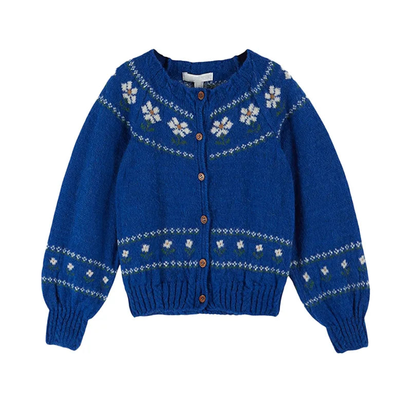 Children's Sweater 2025 Autumn EM series Girls' Country Style embroidered Flower shirtlong Pants Overalls Girls' set