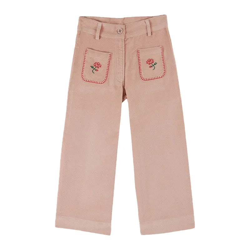 Children's Sweater 2025 Autumn EM series Girls' Country Style embroidered Flower shirtlong Pants Overalls Girls' set