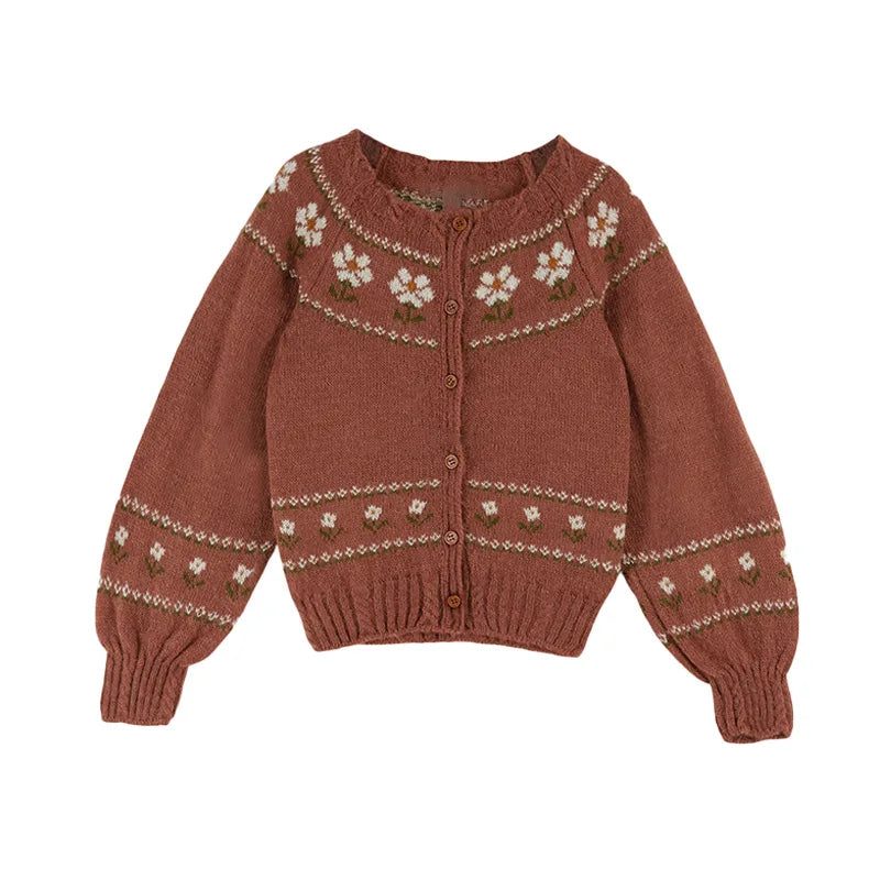 Children's Sweater 2025 Autumn EM series Girls' Country Style embroidered Flower shirtlong Pants Overalls Girls' set