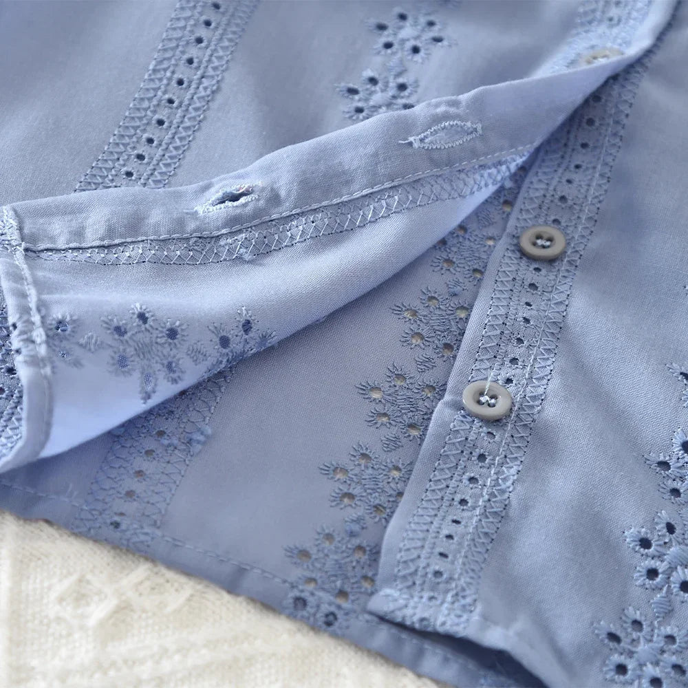Blue Collar Flower Embroidery Long Sleeved Cardigan+short Skirt Two-piece Set Autumn New Fashion Girl Clothes Korean Version