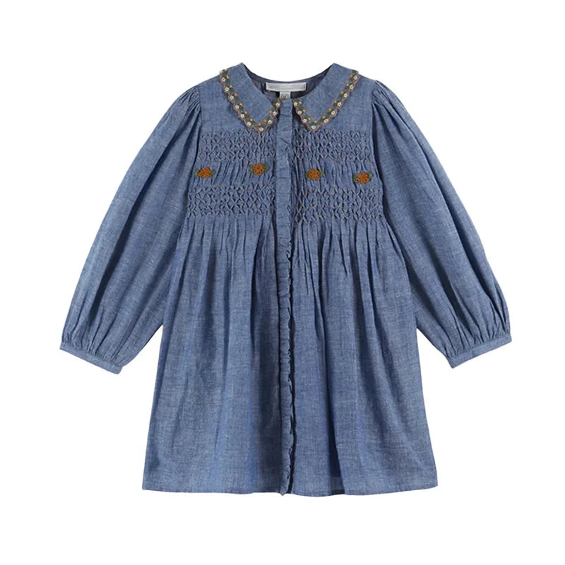 Children's Sweater 2025 Autumn EM series Girls' Country Style embroidered Flower shirtlong Pants Overalls Girls' set