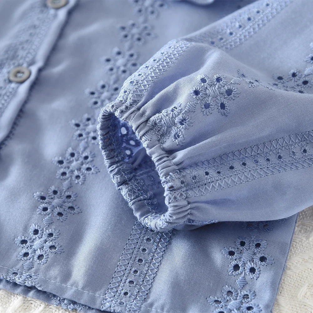 Blue Collar Flower Embroidery Long Sleeved Cardigan+short Skirt Two-piece Set Autumn New Fashion Girl Clothes Korean Version