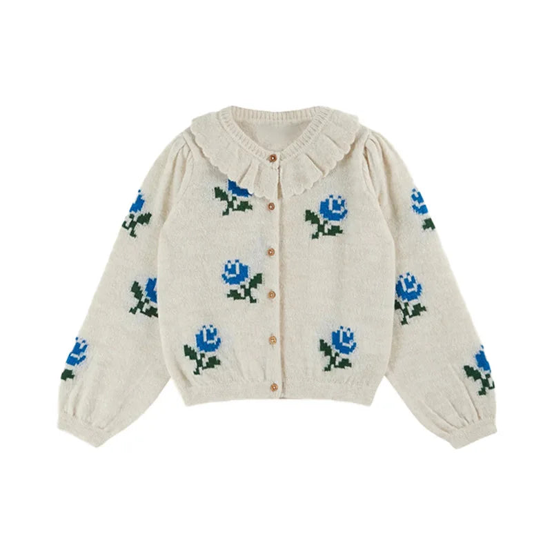 Children's Sweater 2025 Autumn EM series Girls' Country Style embroidered Flower shirtlong Pants Overalls Girls' set